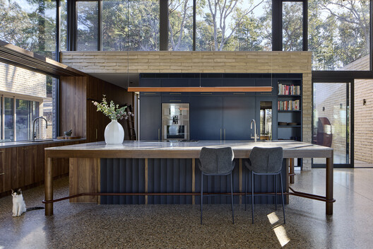 Korinda House / Bent Architecture  - Exterior Photography, Kitchen, Wood, Countertop, Table, Lighting, Glass, Chair
