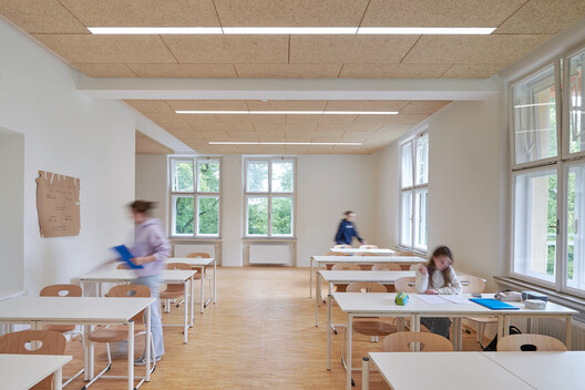 Gersthof Model School Renovation and Conversion / Franz&Sue - Interior Photography, Dining room, Wood, Chair