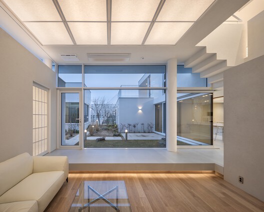 Naju White House / PLAN Architects office - Interior Photography, Living Room, Wood, Lighting, Glass