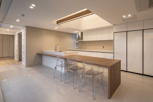 Naju White House / PLAN Architects office - Interior Photography, Kitchen, Wood, Lighting, Countertop
