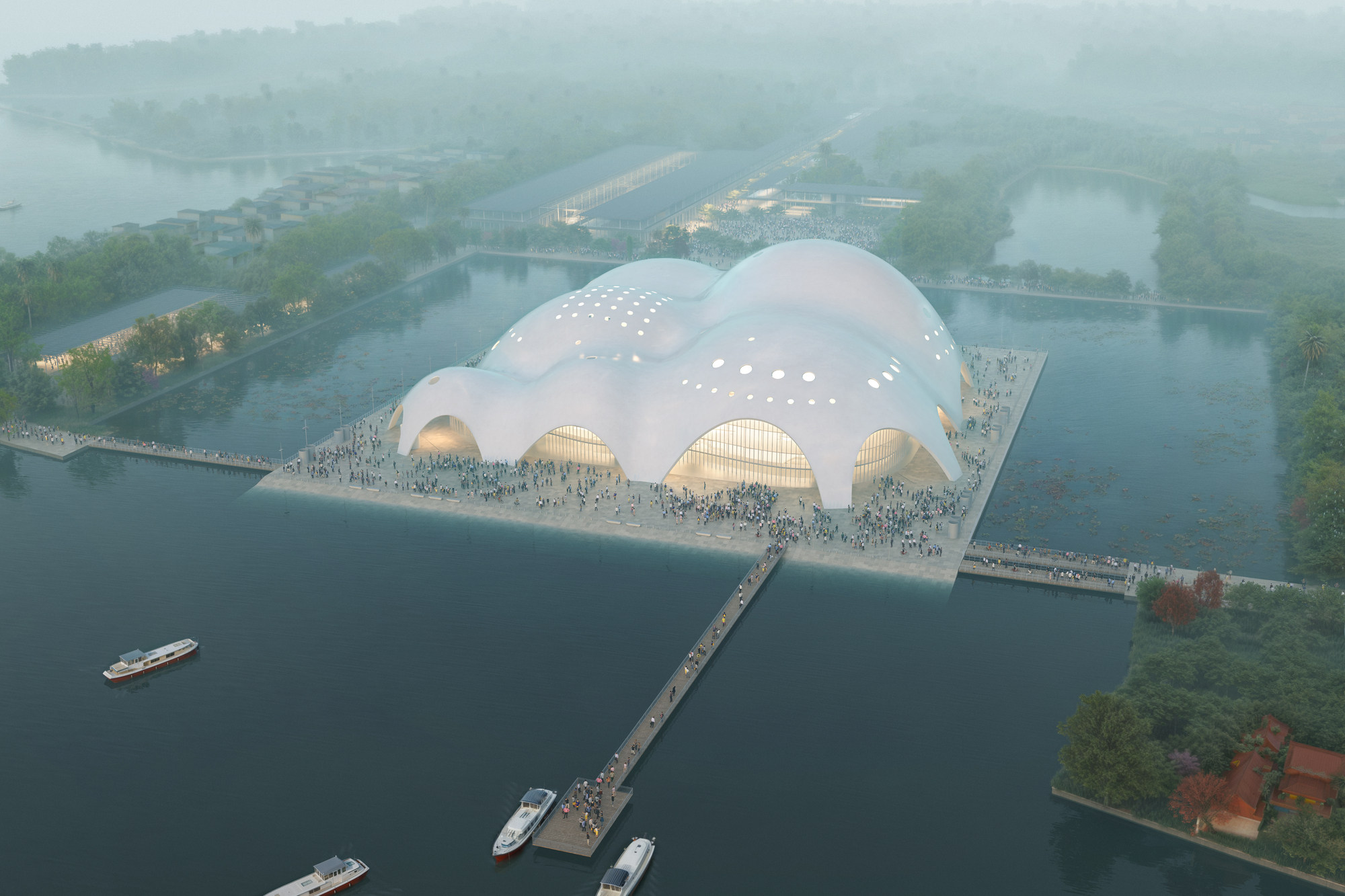 Renzo Piano Building Workshop Designs Curved Concrete Opera Hall Rising from Hanoi's West Lake