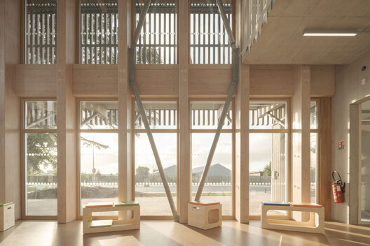 Jules-Verne School / Barré Lambot Architectes - Fotografía interior, Madera, Fijación Vigas