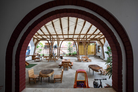 Canopy / Blue Temple - Interior Photography, Wood, Arch, Chair, Beam, Arcade