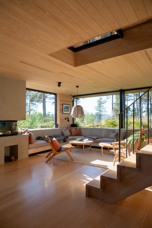 Solem Forest House / MORFEUS arkitekter - Interior Photography, Living Room, Wood, Table, Sofa, Chair