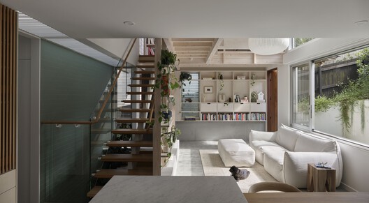 Tighty Whitey House / Maytree Studios Tighty Whitey House / Maytree Studios - Interior Photography, Living Room, Wood, Lighting, Chair, Stairs