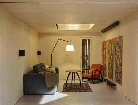 The Box in the Barn / Facha architekti - Interior Photography, Living Room, Wood, Lighting, Table, Chair