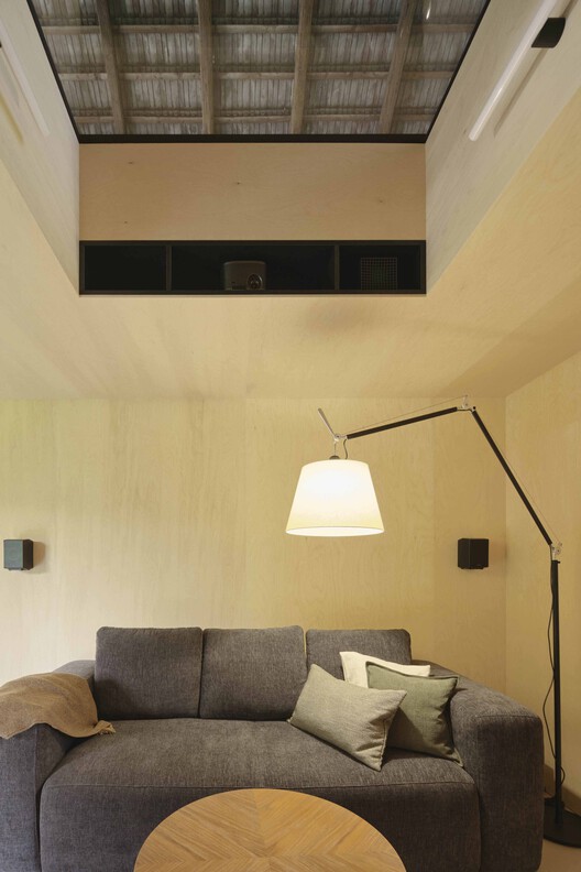 The Box in the Barn / Facha architekti - Interior Photography, Living Room, Wood, Lighting, Sofa, Table, Chair