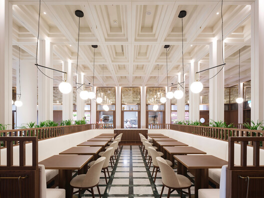 迢音·电报酒店 / 如恩设计研究室  - 室内图, 餐厅, 灯, 桌子, 椅子, 玻璃