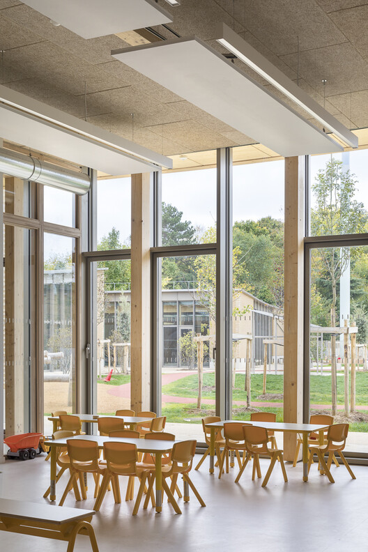 Parc des Loges - Childhood and Sports Center / HEMAA - Interior Photography, Dining room, Wood, Chair
