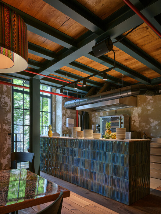 Mexická Restaurant / 20-20 Architekti - Interior Photography, Wood, Lighting, Table, Glass, Chair, Beam