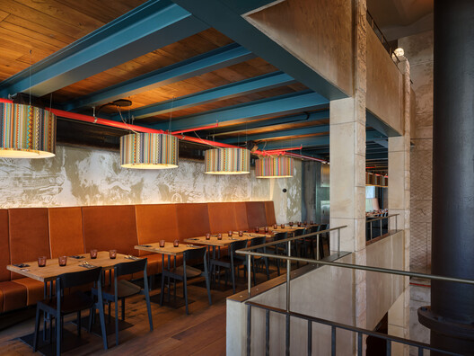 Mexická Restaurant / 20-20 Architekti - Interior Photography, Kitchen, Wood, Lighting, Chair, Beam