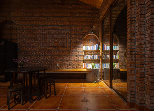 Nang House / Trung tran Studio - Interior Photography, Wood, Lighting, Brick, Arch, Shelving, Chair