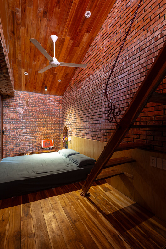 Nang House / Trung tran Studio - Interior Photography, Bedroom, Brick, Wood, Lighting, Beam