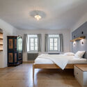 Borová Lada Cottage / Studio Plyš - Interior Photography, Renovation, Bedroom, Bed, Lighting