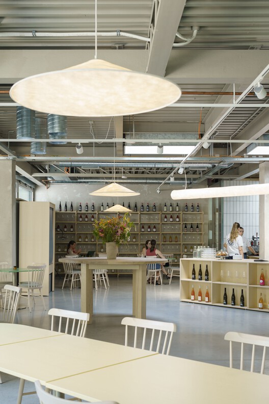 Bistro Ferdinand / Grau Architects + studeny architects + Peter Stec - Interior Photography, Kitchen, Wood, Lighting, Table, Chair, Glass