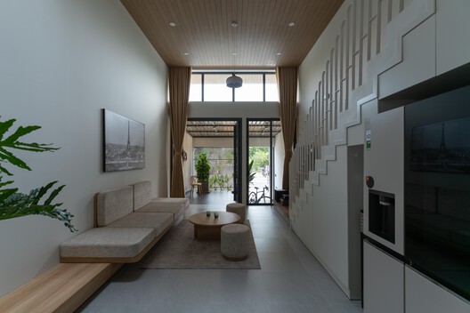 Nam House / 90odesign - Interior Photography, Living Room, Wood, Lighting, Stairs