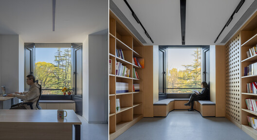 清华大学万科公共卫生与健康学院 / 王辉 | 都市实践 清华大学万科公共卫生与健康学院 / 王辉 | 都市实践 - 室内图, 壁橱, 木头, 隔断, 桌子, 椅子, 玻璃