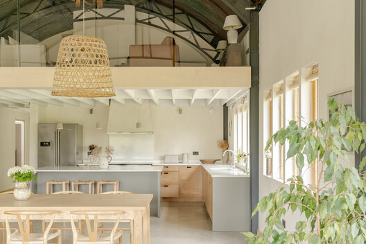 Dutch Barn House  / RX Architects - Interior Photography, Kitchen, Wood, Lighting, Chair, Countertop, Beam