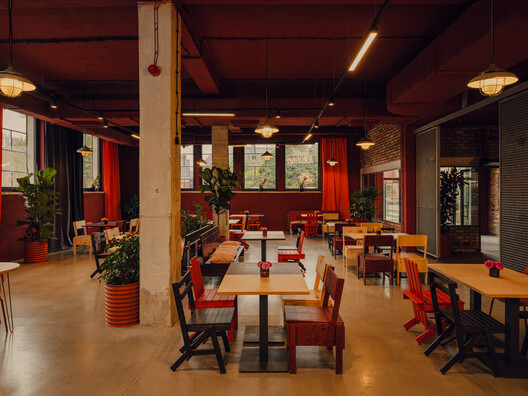 Non-Commercial Cultural Hub / IPA Filip Kozarski - Interior Photography, Dining room, Wood, Table, Chair, Lighting