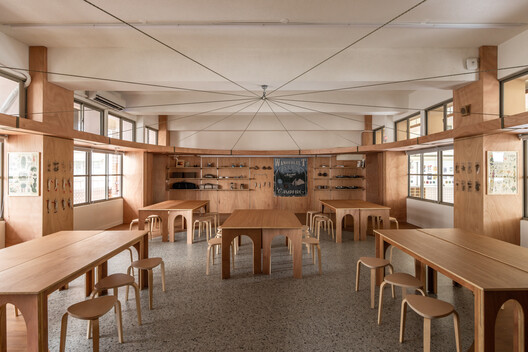 Qingshan Forest Junior High School Classroom / 317designstudio - Interior Photography, Dining room, Wood, Table, Chair