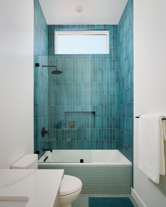 Ivan Hill ADU Residence / Warren Techentin Architecture - Interior Photography, Bathroom, Bathtub, Shower, Glass, Toilet, Sink