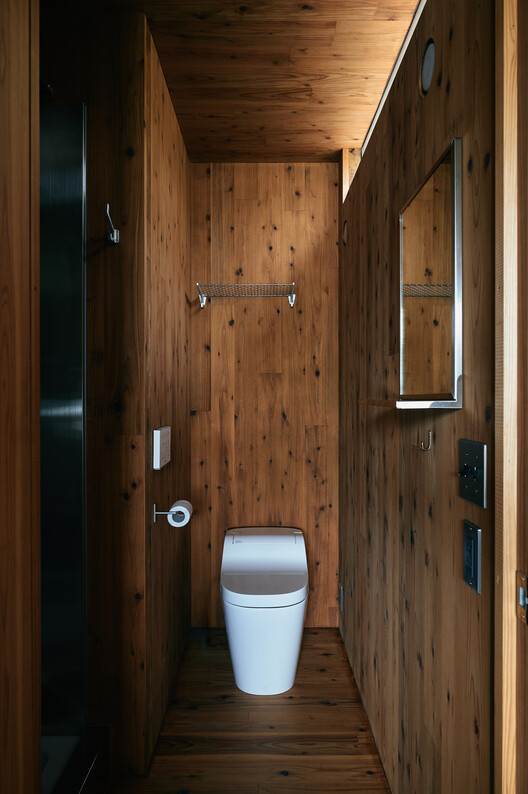 Earthboat Cave - Mobile Cabin / PAN- Projects - Interior Photography, Bathroom, Wood, Sink, Toilet
