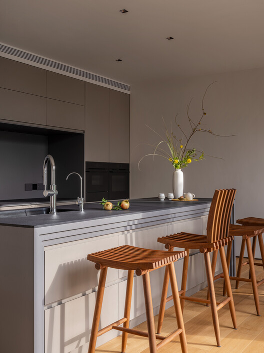 Beijing Art Villa / TEMP - Interior Photography, Kitchen, Wood, Lighting, Countertop, Chair