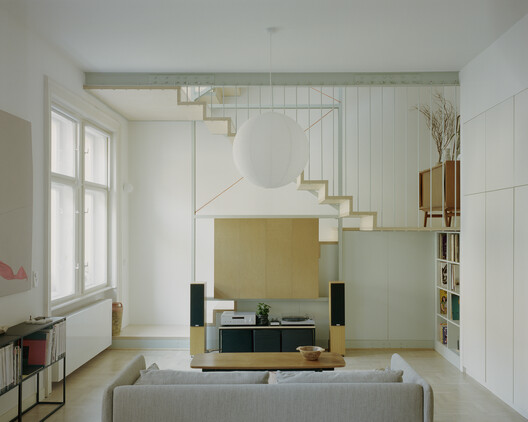Bartok Rooftop / Théque Atelier - Interior Photography, Living Room, Wood, Lighting, Shelving, Chair