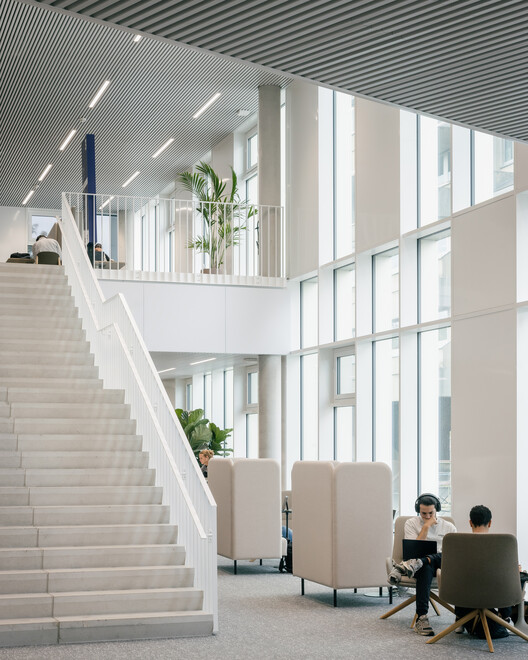 Learning and Innovation Center / evr-Architecten + A229 - Interior Photography, Stairs, Glass, Chair