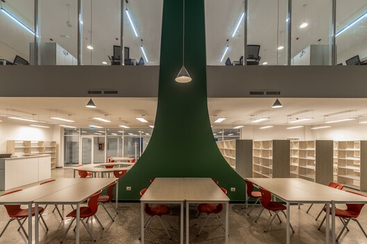Angela Merkel School / Commonsense Studio - Interior Photography, Dining room, Lighting, Shelving, Chair