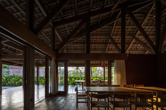 Ben Tre Buddhist Temple & Ancestral Hall / VTN Architects (Vo Trong Nghia Architects) - Interior Photography, Dining room, Wood