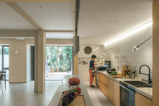 PARENTS’ House / YES.ARCH - Interior Photography, Kitchen, Wood, Countertop, Lighting, Chair
