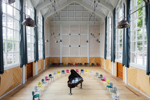 Muziekwerf Rehearsal and Concert Venue / Powerhouse Company - Interior Photography, Lighting, Chair, Glass