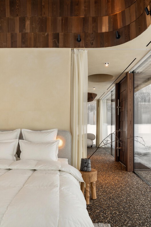 Under the Reed Roof Guesthouses / YOD Group - Interior Photography, Bedroom, Wood, Bed, Lighting