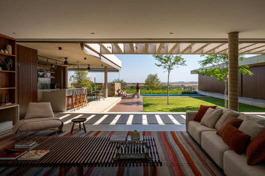 Swing House / lb+mr - Interior Photography, Living Room, Wood, Chair, Patio, Courtyard