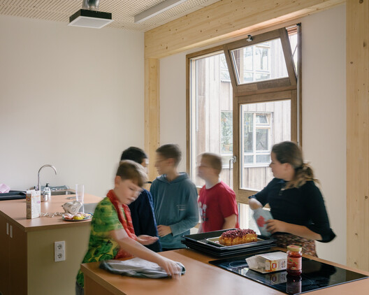De Zevensprong - Integrated Child and Expertise Center / KRFT Architecture - Interior Photography, Kitchen, Wood, Table, Chair, Countertop