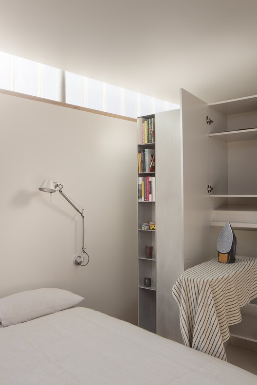 A Light Addition / Office MI—JI - Interior Photography, Bedroom, Shelving, Wood, Bed, Lighting