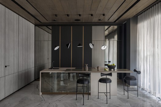 Residence T20 / Minimalist Architecture & Design Studio - Interior Photography, Kitchen, Wood, Lighting, Glass, Countertop, Chair