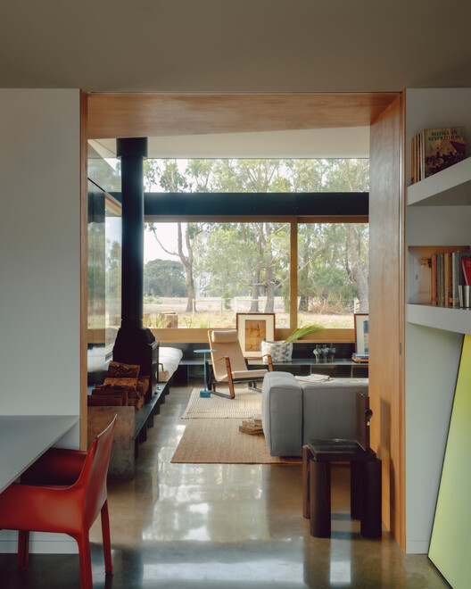 Ironbark House / Not All Architecture - Interior Photography, Living Room, Wood, Sofa, Lighting, Chair, Glass