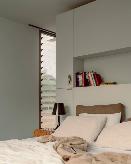 Ironbark House / Not All Architecture - Interior Photography, Bedroom, Bed, Wood, Lighting