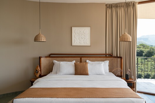 Amoha Villas / Atelier Landschaft - Interior Photography, Bedroom, Wood, Bed, Lighting, Chair