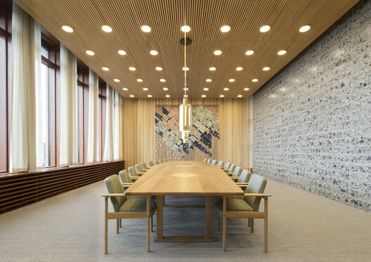 New Government Quarter Oslo / Nordic Office of Architecture New Government Quarter Oslo / Nordic Office of Architecture - Interior Photography, Dining room, Wood, Lighting, Chair, Glass
