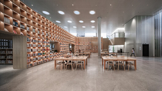 Yutang Culture and Sports Center / GL Studio - Interior Photography, Dining room, Wood, Shelving, Glass