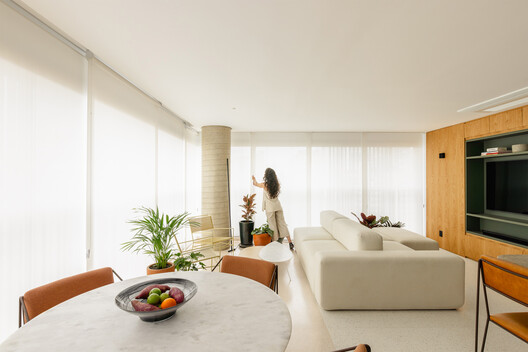 Pompeia Apartment / Goiva - Interior Photography, Living Room, Wood, Sofa, Table, Lighting, Chair