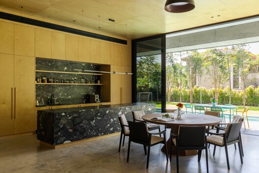 Tropical Shift House / O2 Design Atelier  + Choo Poo Liang Architect - Interior Photography, Table, Chair, Lighting, Glass, Countertop