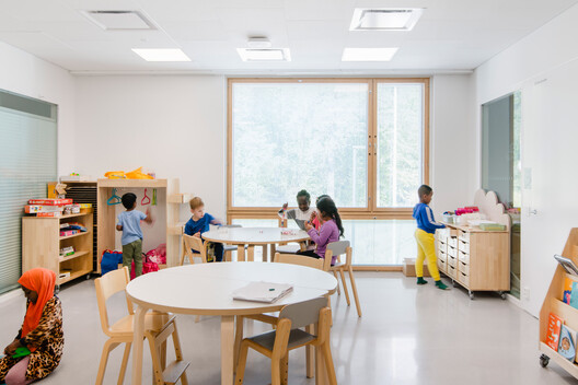 Aurinkokallio Daycare Center / Verstas Architects - Interior Photography, Dining room, Wood, Table, Chair