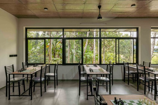 Soil Stories Pavilion / Magicline Studio - Interior Photography, Dining room, Wood, Table, Chair, Glass