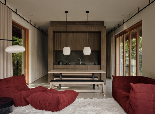 Copper House / Fabrication Studio - Interior Photography, Living Room, Wood, Lighting, Sofa, Table