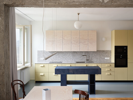 Corner Apartment / Prokop Hartl - Interior Photography, Kitchen, Wood, Countertop, Lighting, Chair