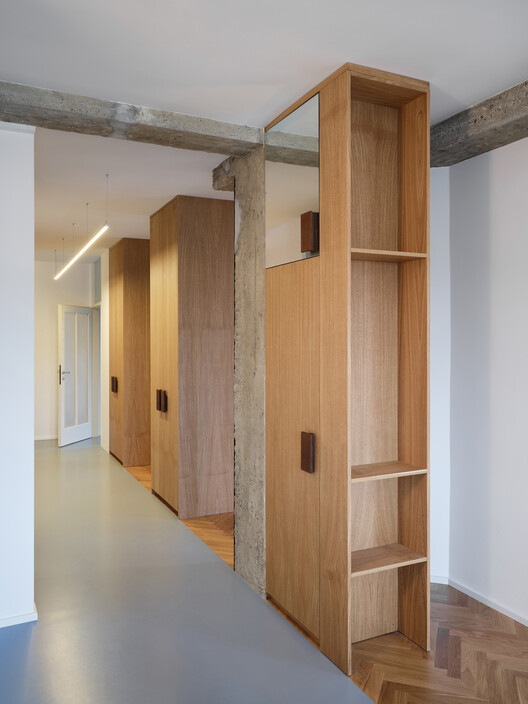 Corner Apartment / Prokop Hartl - Interior Photography, Closet, Wood, Door
